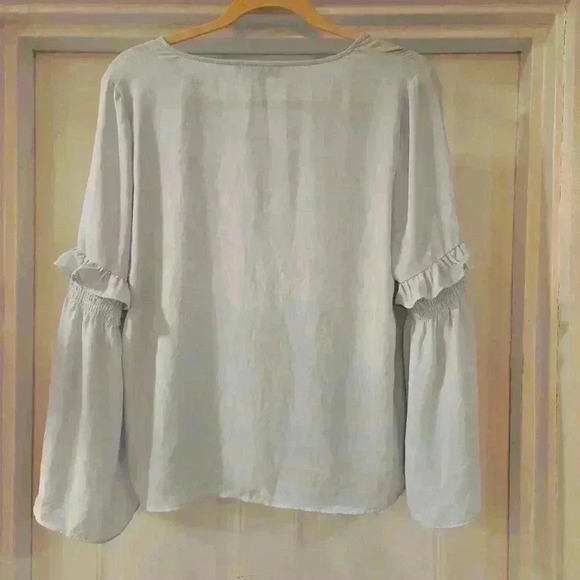 Loft Womens Boho V Neck Bell Sleeves Blouse Powder Blue Size Small - Picture 2 of 7